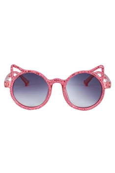 Handmade Cat Ear Rhinestone Kid Sunglasses G0309 - Red