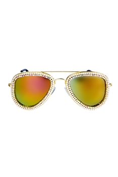 Handmade Rihinestone Sunglasses G0352 - Gold-Green