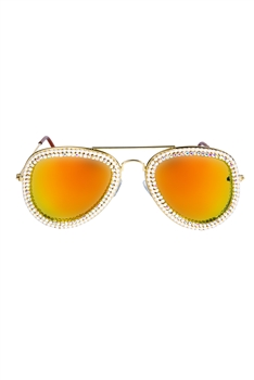 Handmade Rihinestone Sunglasses G0352 - Gold-Orange