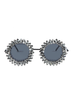 Handmade Sunflower Rhinestone Sunglasses G0380 - Black