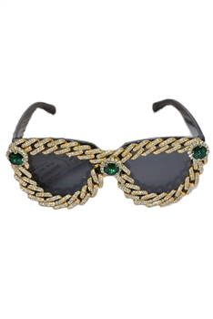 Handmade Rhinestone Cuban Link Chain Sunglasses G0382 - Gold