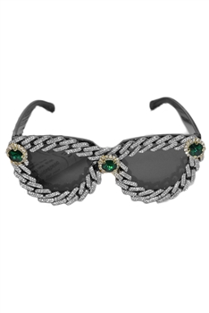 Handmade Rhinestone Cuban Link Chain Sunglasses G0382 - Silver