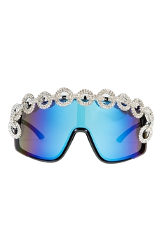 Handmade Rhinestone Goggles Sunglasses G0420 - Blue