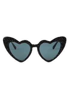 Handmade Heart Rhinestone Sunglasses G0428 - Black