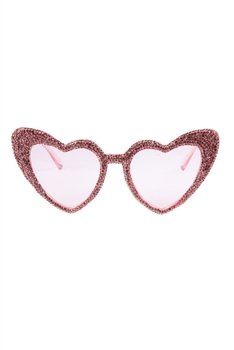 Handmade Heart Rhinestone Sunglasses G0428 - Pink