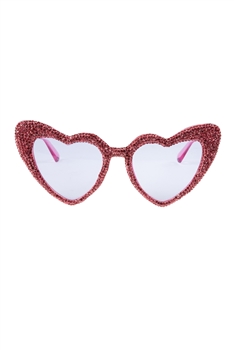 Handmade Heart Rhinestone Sunglasses G0428 - Rose Red