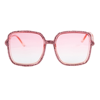 Handmade Rhinestone Square Frame Sunglasses G0448 - Pink