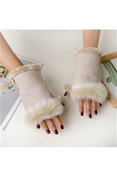 Suede Fur Half Finger Gloves GL0044 - Beige
