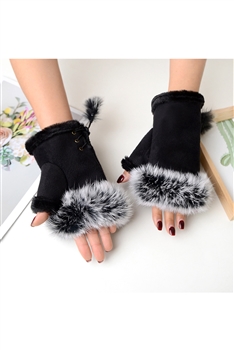Suede Fur Half Finger Gloves GL0044 - Black