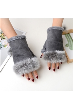Suede Fur Half Finger Gloves GL0044 - Grey