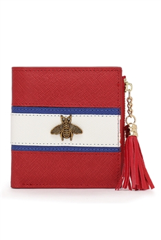 Square Bee Striped Leather Wallet HB0900 - Red