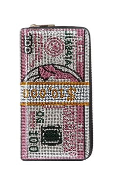 Dollar Rectangle Rhinestone Wallet HB2636 - Pink