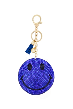 Smiley Face Rhinestone Keychain K 1253 - Blue