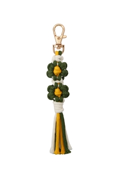 Flower Braided Cotton Thread Tassel Keychain K1284 - Green