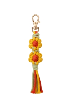 Flower Braided Cotton Thread Tassel Keychain K1284 - Yellow