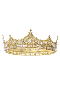 Rhinestone Crown Headband L2880 - Gold-Champange