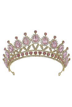 Rhinestone Crown Headband L3351 - Gold-Pink