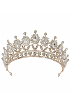 Rhinestone Crown Headband L3351 - Rose Gold-White