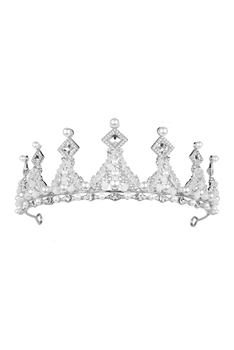 Pearl Rhinestone Crown Headband L3674 - Silver