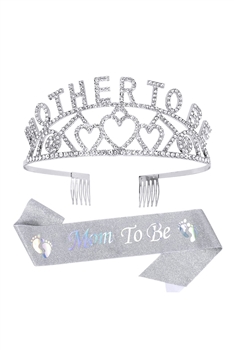 Mother To Be Rhinestone Headband & Shoulder Strap L3960 - Silver