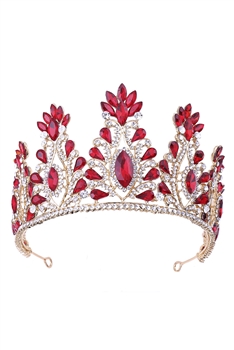 Luxurious Rhinestone Crown Headband L4109 - Gold-Red