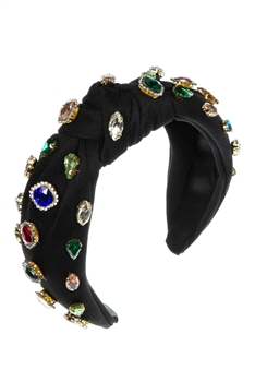 Rhinestone Knotted Fabric Headband L4558 - Black-Multi