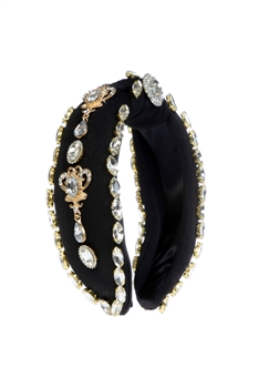 Baroque Rhinestone Knotted Fabric Headband L4708 - Black