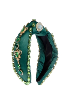 Baroque Rhinestone Knotted Fabric Headband L4708 - Green