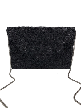 Scalloped Black Beaded Clutch LAC-SS-412-BLACK