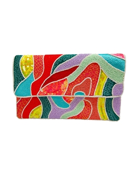 Multi Color Abstract Beaded Clutch LAC-SS-578