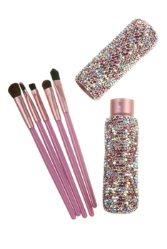 Handmade Rhinestone Makeup Brush Set MIS0934 - Pink