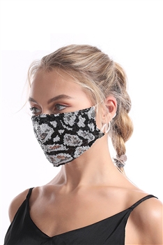 Leopard Printed Sequins Face Mask MASK-39 - Silver