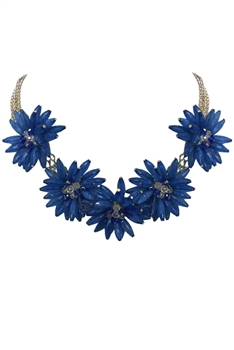Crystal Flowers Gold Chain Necklaces N1404 - Blue