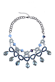 Bohemian Women Water Drop Crystal Necklace N1790 - Blue