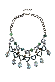 Bohemian Women Water Drop Crystal Necklace N1790 - Green