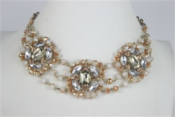 Three Rows Crystal Necklaces N2077 - Champagne