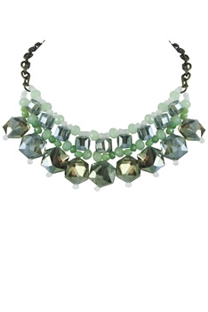 Woman Shiny Crystal Grey Necklaces  N2124 - Green