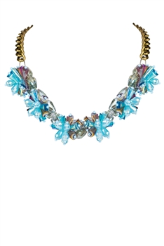 Blue Crystal Flower Collar Necklaces N2137