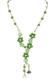Crystal Beaded Tassel Necklace N2363 - Green