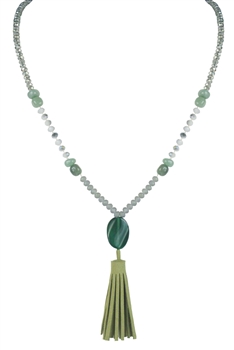 Green Beads  Stone Tassel Necklace N2451