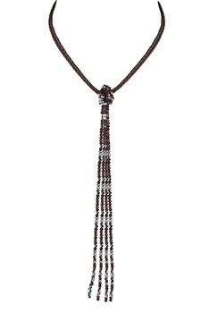 Leather Long Crystal Beaded Tassel Necklace N2611 - Red