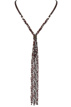 Long Crystal Beaded Necklace N2670 - Red