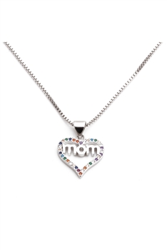 Love MoM Zircon Necklace N3829 - Silver