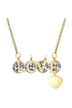 LOVE Rhinestone Stainless Steel Necklace N3881 - Gold
