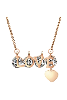 LOVE Rhinestone Stainless Steel Necklace N3881 - Rose Gold