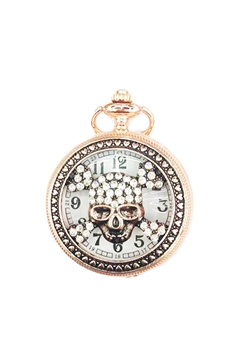 Skull Rhinestone Alloy Pocket Watch N4989