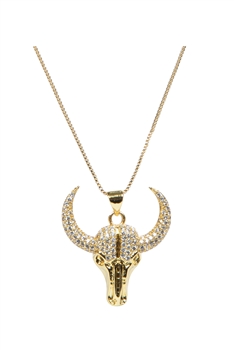 Bull Head Cubic Zirconia Pendant Chain Necklace N5219 - Gold