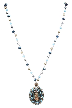 Random Frida Seed Bead Braided Pendant Necklace N5220 - Blue-Navy