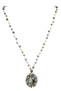 Random Frida Seed Bead Braided Pendant Necklace N5220 - Green-Gold
