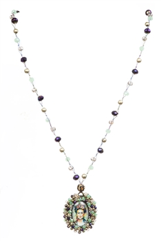 Random Frida Seed Bead Braided Pendant Necklace N5220 - Purple-Green